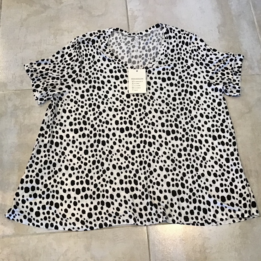 Tencede 4XL‎ White Black Zebra Print Short Sleeve Tunic Blouse V-neck Stretch